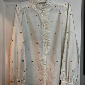 Sezane, Chlo Shirt, White with Gold Hearts, Size 14